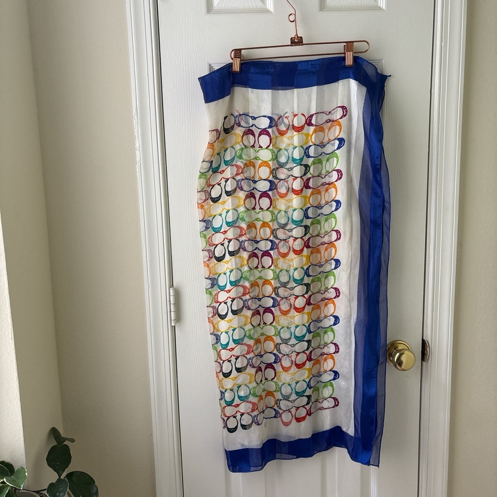 Colorful Coach Scarf with Blue Border